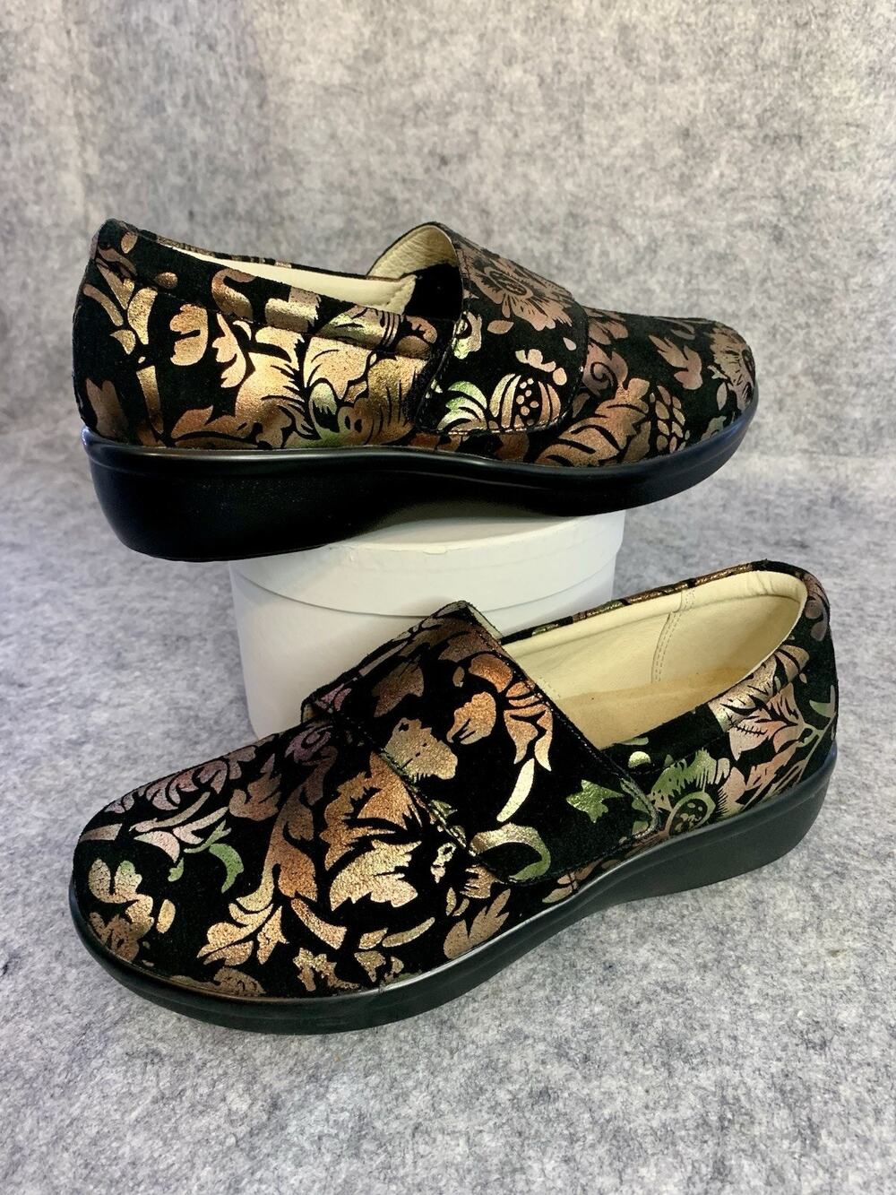 Alegria Women Size 37 Lauryn Regal Gold Copper Floral Clog Shoes Back LAU-557W